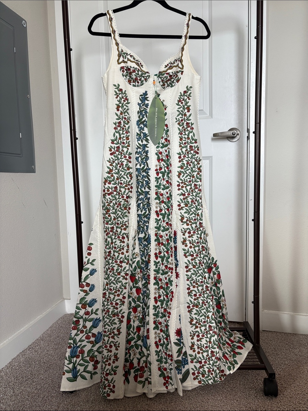 NWT FARM Rio Fruit Beauty Linen Blend Floral Print Cocktail Maxi Dress - Picture 2 of 9